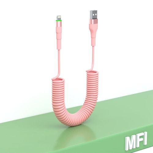 Hamiltion-Cable Iphone Spirale Pour Apple Carplay[Certifi Mfi], Enroul Iphone Chargeur Cble Avec Synchronisation De Donnes, Cble Lightning Charge Rapide Cord Avec Led Pour Iphone/Pad/Pod
