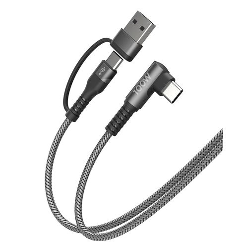 Hamiltion-Cble Type C Coud 100W Charge Rapide 5A, 1,8M Cordon Usb C Vers Usb C/Usb A, Cble Type C Angle Droit, Cble De Recharge Nylon Tress Pour Iphone 15,Macbook Pro/Air,Galaxy S24 (Gris)