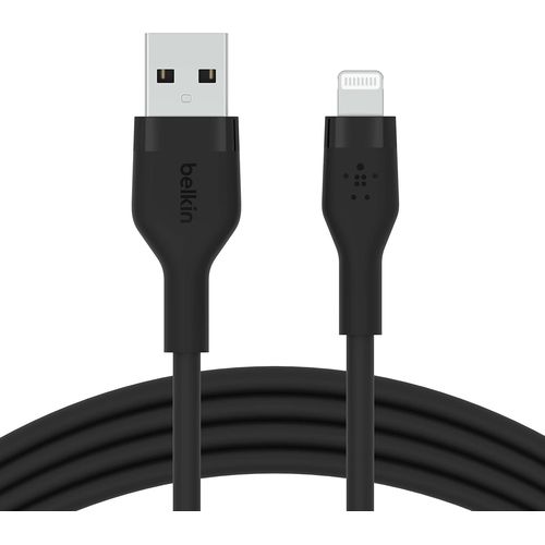Hamiltion-Cble Usb-A Vers Lightning Boostcharge Flex En Silicone (1M), Certifi Mfi, Pour Iphone13, 12, 11, Pro, Max, Mini, Se, Ipad, Etc. (Noir)