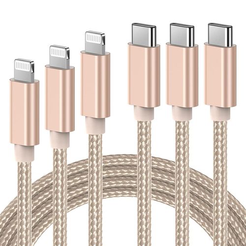 Hamiltion-Cble Usb C Vers Lightning 1m+2m+3m, Chargeur Rapide Iphone Mfi Certifi Cble Nylon Tress,Usb C Cordon Power Delivery Compatible Avec Iphone 11 12 Pro Se 2020 X Xr Xs 8 Plus Ipad Pro,Or