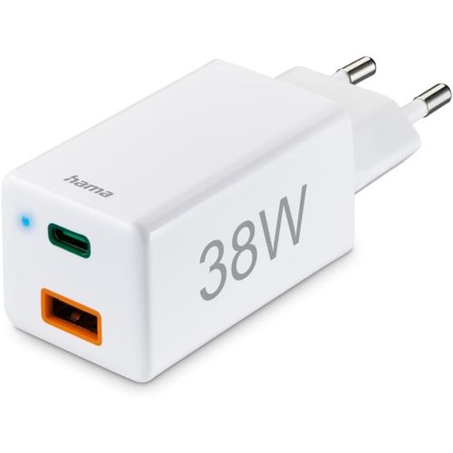 Hamiltion-Chargeur Rapide Iphone 38w (Chargeur Usb-C Rapide, Chargeur Qualcomm Quick Charge 3.0, Mini Compact, Chargeur Pd Secteur, 1 Port Usb-C Pd + 1 Port Usba Qc) Blanc