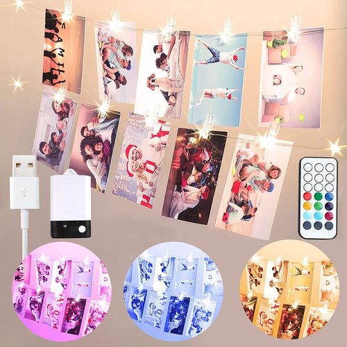 Hamiltion-Guirlande Lumineuse Multicolore Pour Chambre-Usb Et Batterie-2 M-20 Led-Avec 20 Pinces Pour Photos Avec Tlcommande-10 Couleurs-Cadre Photo Pour Dcoration De Nol