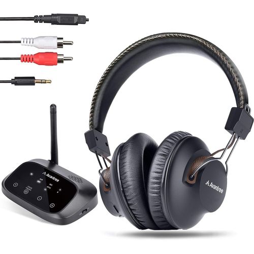 Hamiltion-Ht5009 Batterie 40H Casque Tv Sans Fil Longue Porte Avec Transmetteur Bluetooth (Optique Rca Aux), Sortie Audio Simultane Sur Casque Et Enceintes Filaires, Plug & Play, Faible Latence