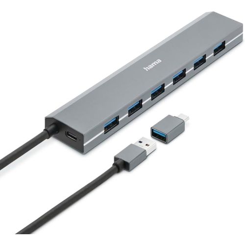 Hamiltion-Hub 7 Ports Usb-A + Usb-C (Adaptateur Usb, 7 Usb-A, 5 Gbit/S, Boitier Aluminium, Bloc Secteur, Pour Macbook Mac Pro/Mini Imac Surface Pro Notebook Pc Cls Usb Disques Durs Externes Dongle)