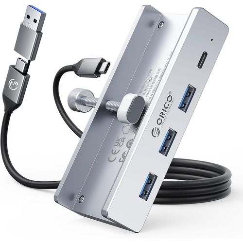 Hamiltion-Hub Usb, Hub Usb 3.0 En Aluminium Avec Port D'Alimentation 5 V, Adaptateur Usb C 4 Ports Avec 3 Usb-A 3.0 Et 1 Usb-C 3.0, 5 Gbps, Cble De 100 Cm (C Vers A/C), Pour Moniteurs, Bureaux, Arge