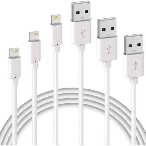 Hamiltion-Lot De 3 Cble De Chargeur Iphone 1m 2m 3m, Mfi Certifi, Fil Lightning Charge Rapide Pour Iphone 13 12 11 Pro Xs Max Xr X 8 7 6s Plus / 8 7 6s 6 5 Se 5c, Chargeur Ipad/Airpods, Cordon Blan