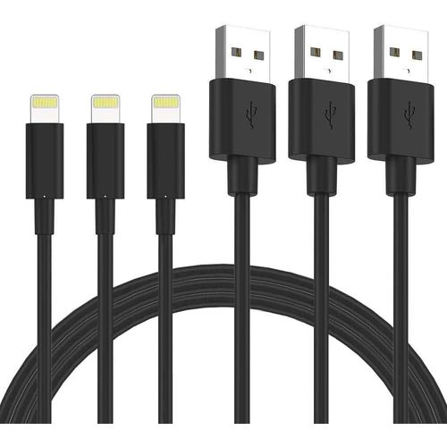Hamiltion-Lot De 3 Cble De Chargeur Iphone 1m, Mfi Certifi, Fil Lightning Charge Rapide Pour Iphone 11 Pro Xs Max Xr X 8 Plus 7 6s 6 Plus 5 Se Ipad, Cordon Noir