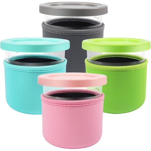 Hamiltion-Manchons  Crme Glace Pour Pintes Ninja Nc300Eu, 4Pcs Manchons Isolants Rutilisables En Noprne Accessoires Compatibles Avec Les Rcipients De La Sorbetire Nc300 (Tups Non Inclus)