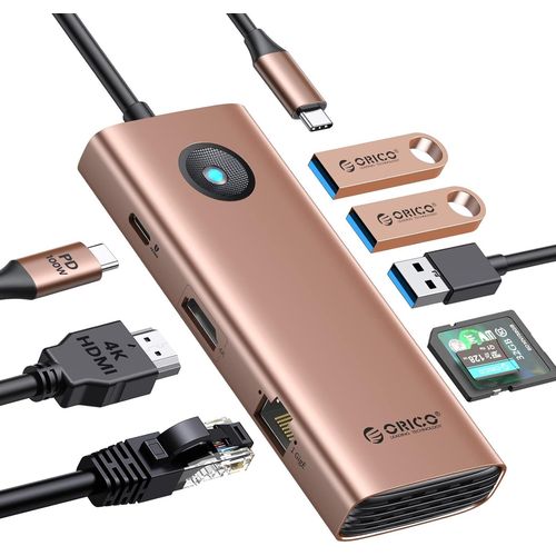 Hamiltion-Station D'Accueil Usb C, 8 En 1 Usb Hub C Avec Hdmi 4K 60Hz, Pd100W, 3 Usb-A 3.0, Ethernet Rj45, Sd/Tf, Adaptateur Usb C Hub Multiport Pour Macbook Pro Air M1 M2/ Dell/Hp/Surface/Lenovo