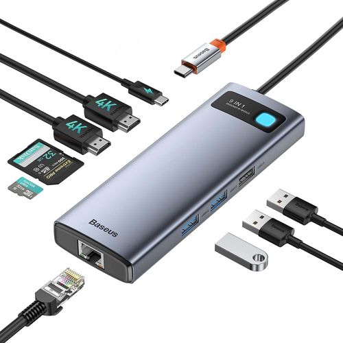 Hamiltion-Stations D'Accueil Pour Ordinateur Portable 9 En 1 Dock Double Moniteur Adaptateur Usb C Avec 2 Hdmi 4K, Gigabit Ethernet, 100W Pd, Sd/Tf, 3 Usb Pour Macbook/Dell/Hp/Surface/Lenovo/Steam De