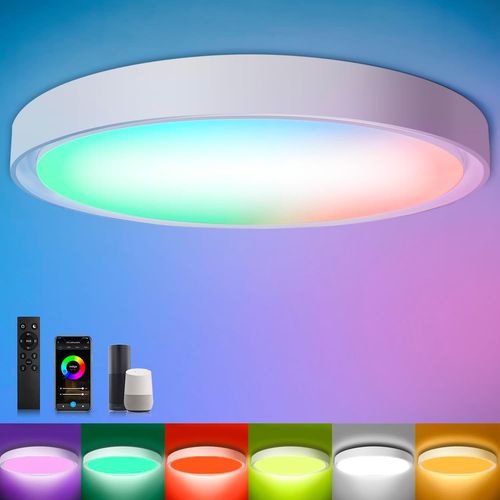 Hamiltion-Wifi Plafonnier Led Rgb Dimmable Avec App Tlcommande, 24w 3100lm Led Plafonnier Rond Led 2700k-6500k Lampe Pour Salle De Bain,Salon,Chambre,Cuisine,30cm, Compatible Avec Alexa Et Google