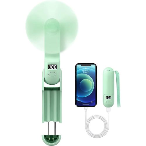 Hand Fan Rechargeable Foldable USB Powered Handheld Fan with Power Bank Personal Electric Fan LCD Display Handheld Fan 3 in 1 Handheld Fan for Travel Kids