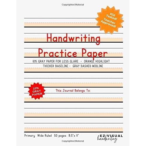 Handwriting Practice Paper: Orange Highlighted Gray Paper Composition Journal Improves Handwriting For Kids-Visual Handwriting With Visual Cues Grades K-2 Kindergarten Early Creative Writing Tablet Te   de EZ Visual Handwriting  Format Broch 