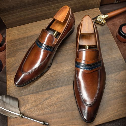 Hanmce-Mocassins Pointus En Cuir Vritable Pour Hommes,Mocassins De Luxe,Chaussures Parker,Haute Qualit - 13