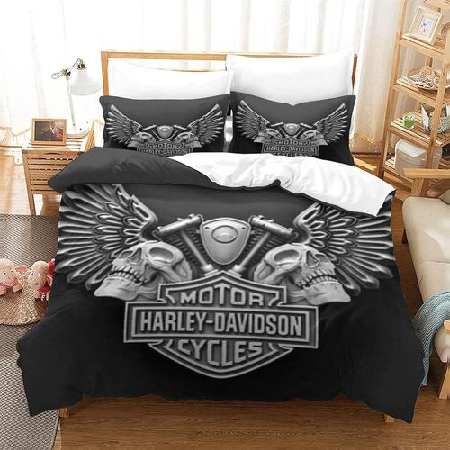 Harley Davidson Parure De Lit Imprim Motif Housse De Couette Avec Taies D'oreiller D Skull Imprim Literie En Microfibre,Pour Adultes Enfants KingXc