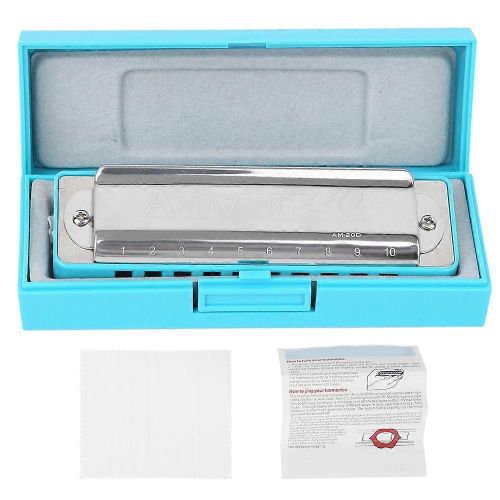 Harmonica De Blues 10&#8209 ; Trou Orgue  Bouche E Cl 1.0mm Base En Laiton Instrument  Vent Dbutant (Bleu)