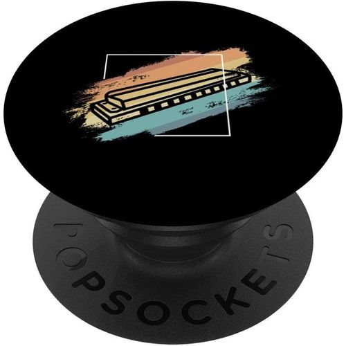 Harmonica Retro Sunset 80s Style Vintage French Harp Graphic Popsockets Popgrip- Support Et Grip Pour Smartphone/Tablette Avec Un Top Interchangeable