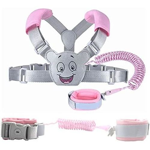 Harnais De Scurit Pour Enfant 3 En 1 Avec Ceinture Anti-Perte Poignet Gauche + Sac  Dos + 1,5 M De Sangle En Caoutchouc Rose