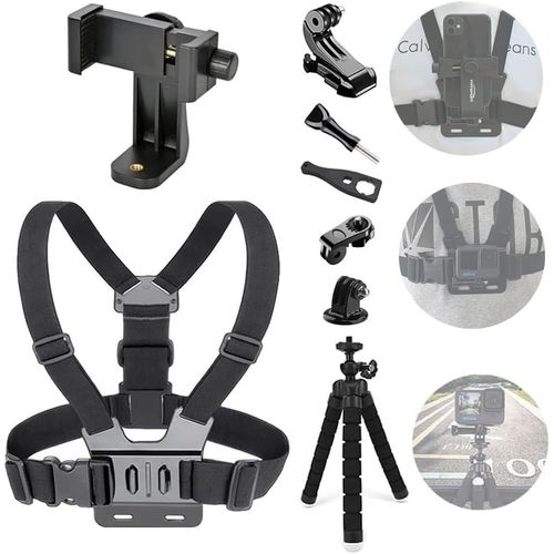 Harnais De Support De Poitrine Pour Tlphone Portable Sangle De Fixation Pour Tlphone Portable Et Pour Camra D'Action De Gopro Sangles Rglables + Trpied Portable Version Am[Hero9]