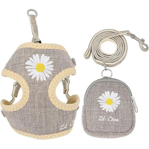 Harnais Et Laisse Pour Chien De Compagnie Ensemble Avec Sacs Maille Douce Mignon Bleu Marguerite Broderie Chien Gilet Harnais Pour Chiot Petits Chiens Chats S Caf