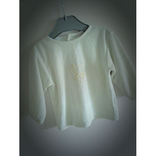 Haut De Pyjama Pull Tout Doux - Pour Enfant Bb Fille Ou Garon Garcon - cru Blanc Cass Beige  Manches Longues - Entirement Pressionn Dos - Motif Avant Brod Girafe Jaune - Taille 9 Mois