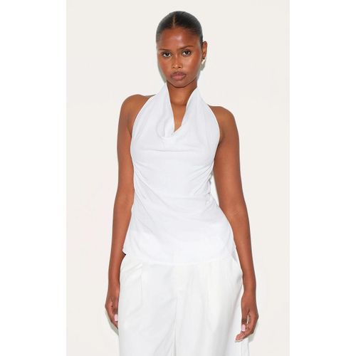 Haut Long Dos Nu  Col Bnitier En Mlange D'effet Lin Blanc, Blanc