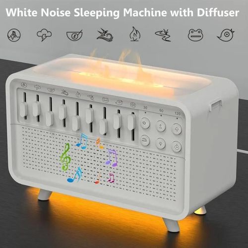 Haut-parleur Bluetooth sans fil, Machine de sommeil  bruit blanc avec diffuseur d'huile, lumire de flamme simule, humidificateur d'air, minuterie de sommeil White with box