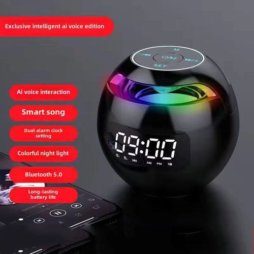 Haut-parleur Bluetooth sans fil mini smartphone de qualit suprieure avec fonction alarme et basses profondes en noir intelligente AI version portabile