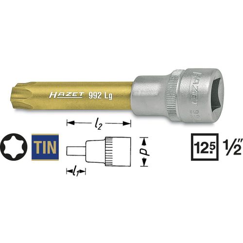 Hazet Douille Mle Torx - Carr Creux 12,5 Mm (1/2 Pouce) - Profil Torx Intrieur - Taille: T 60 - Longueur Totale: 83 Mm - 992lg-T60