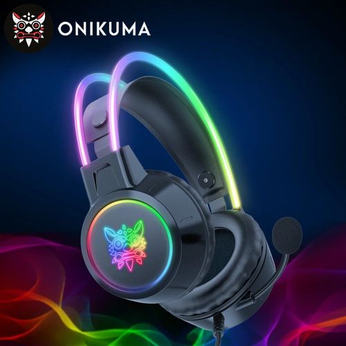 Headset ONIKUMA-Casque de jeu avec poignes lumineuses RVB dynamiques, oreilles de chat amovibles, support de souris, casque filaire Esports GT avec micro pour PC 