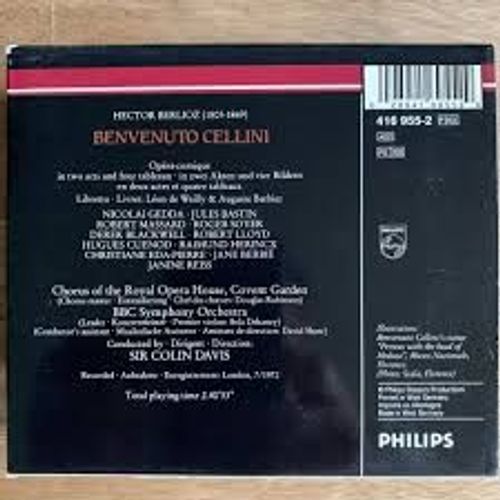 Hector Berlioz Benvenuto Cellini Par Nicola Gedda Jules Bastin Robert Massard Roger Soyer Hugues Cuenod Christiane Eda-Pierre Jane Berbi Janine Reiss Llyod Bbc Symphony Orchestra Dir Sir Colin Davis - Hector Berlioz Benvenuto Cellini Opra Nicola Gedda Jules Bastin Robert Massard Roger Soyer Hugues Cuenod Christiane Eda-Pierre Jane Berbi Janine Reiss Robert Llyod Derek Blackwell Raimund Herincx
