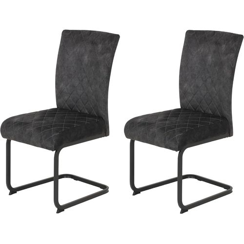 Hela, Hela Rachel Lot De 2 Chaises De Salle  Manger, Pivotantes, En Velours Microfibre, Anthracite, Structure Carre Grise, Sige Confortable, Panier  Ressort, Charge Maximale De 140 Kg.[G690]