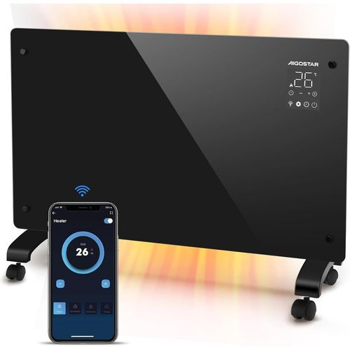 Helen Smart - Radiateur Electrique, 2000W, Convecteur lectrique  Panneau de Verre Ultra Fin, Connexion Wi-Fi, Alexa, Minuterie 24h, 3 Modes, cran Tactile Led. Programmable.