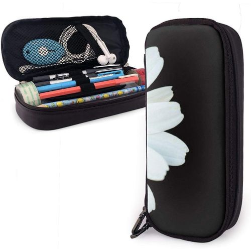 Hello Daisy Fond Noir Trousse  Crayons Grande Capacit Pochette  Crayons Organiseur De Papeterie Avec Fermeture clair Pour Le Bureau De L'cole, Trousse De Maquillage Multifonction