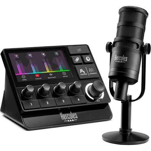 Hercules Stream Essentials Kit - contrleur Stream 200 XLR, microphone XLR HXD-700 et 3 mois de Voicemod Pro