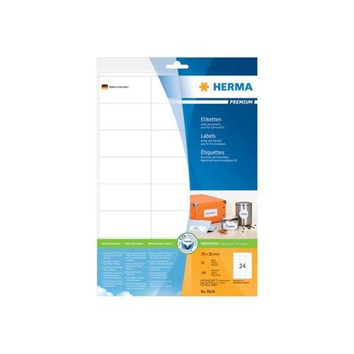 Herma Premium - tiquettes En Papier Plastifies Mates Autocollantes Permanentes - Blanc - 70 X 36 Mm 240 tiquette(S) ( 10 Feuille(S) X 24 )