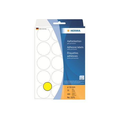 Herma - tiquettes Papier Arrondi Auto-Adhsif Permanent - Jaune - Arrondies 32 Mm 480 tiquette(S) ( 32 Feuille(S) X 15 )