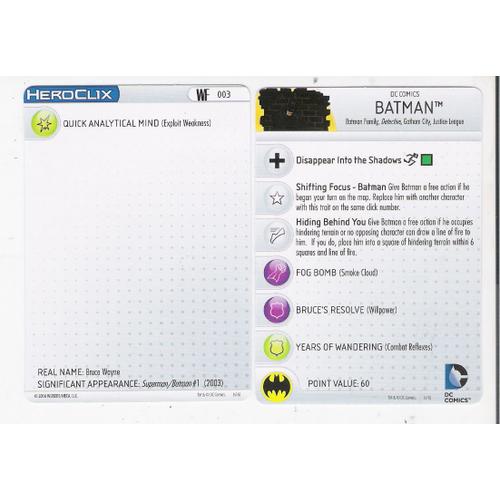 Heroclix Cartes Personnage Errat - Batman 003 - Worl's Finest