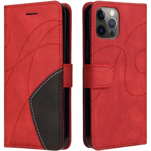 Hicaseer Coque Pour Iphone 12 - Cuir Synthtique - Deux Couleurs - Portefeuille - Rsistante Aux Chocs - Avec Support - Fente Pour Carte - Boucle Magntique - Pour Iphone 12/12 Pro 6,1