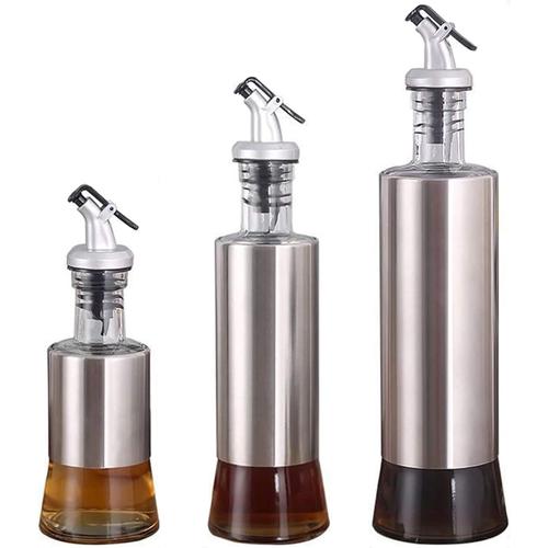 HIOD 3 Paquet Distributeur de Bouteilles D'huile d'olive avec Entonnoir pour Barbecue/Cuisson/Bouteille en Verre de Vinaigre,