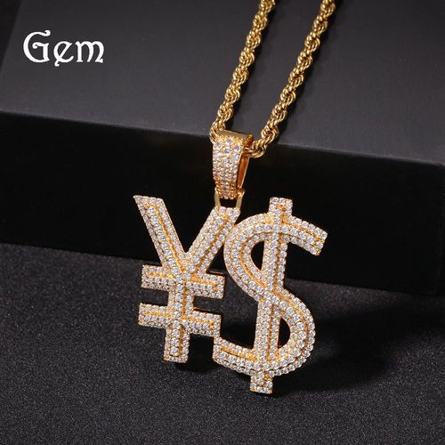 Hip-Hop ? Collier Pendentif Symbole Montaire Cuivre Incrust De Zircon Ins Pendentif Cratif Mare Marque Hommes Lvn1488