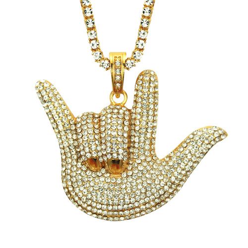 Hip-Hop Diamant Doigt Geste Pendentif Collier  La Mode Homme Hiphop Geste Simple Range Diamant Pendentif Lvn3589