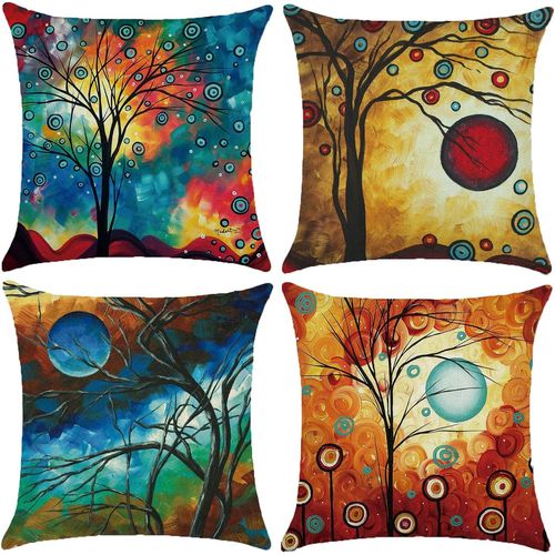 Hirola Lot De 4 Housses De Coussin En Forme De Peinture  L'huile Douce, Soyeuse Et Durable - Taies D'oreiller Carres Dcoratives - 45 X 45 Cm