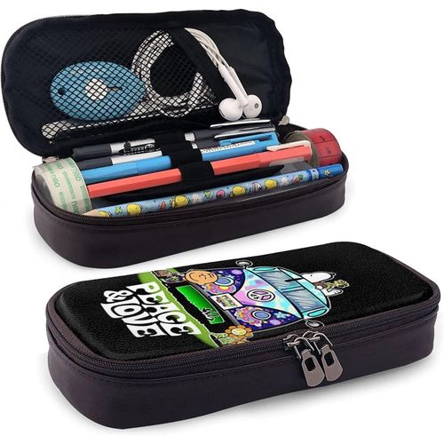 Hirola Trousses  Crayons En Cuir Pu Charlie Et Snoopy Peace And Love Hippie Bus Trousse  Crayons Avec Fermeture clair Sac De Rangement Porte-Monnaie Trousse  Cosmtiques Convient Pour L'cole, Le Travail Et Le Bureau