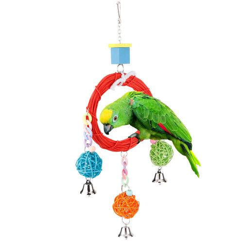 Hjlian Anneau Colore En Rotin Pour Perroquet, Balancoire Ronde Suspendue, Jouet Sur Pied, Accessoire Pour Cage