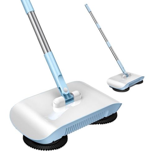 Hjlian Aspirateur Balai 2 En 1 Haute Efficacite, Puissant, Manuel, Balayeuse A Main, Balai, Machine De Nettoyage, Bleu Avec Chiffon
