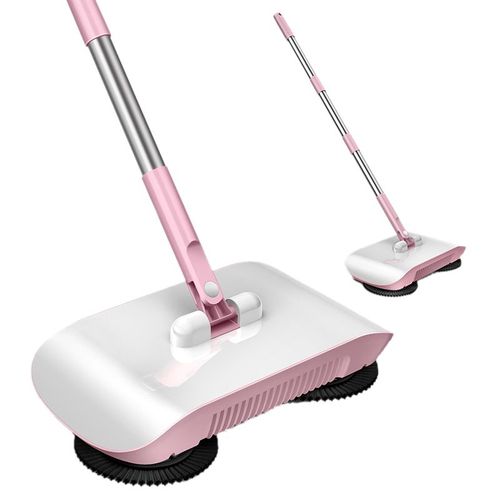 Hjlian Aspirateur Balai 2 En 1 Haute Efficacite, Puissant, Manuel, Balayeuse A Main, Balai, Machine De Nettoyage, Rose Avec Chiffon
