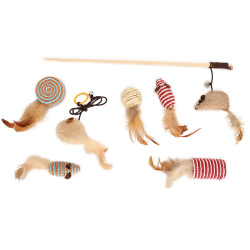 Hjlian Assortiment De Jouets Interactifs En Lin Pour Chatons, Baguette A Plumes Pour Chat Avec Souris, Fournitures De Jouets Pour Animaux De Compagnie