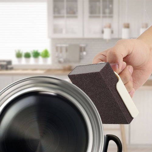 Hjlian Brosse Eponge Emeri Robuste Avec Manche De Decontamination Pour Evier, Casserole, Bol, Outils De Nettoyage De Cuisine, Beige