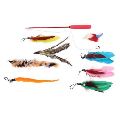 Hjlian Canne A Peche Retractable En Forme De Plume Pour Chat, 3 Sections, Avec 8 Tetes De Rechange